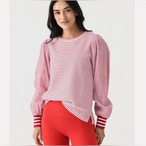 NWT Addison Bay Soft Luxe‎ Penny Pullover Red and White Striped Sweatshirt